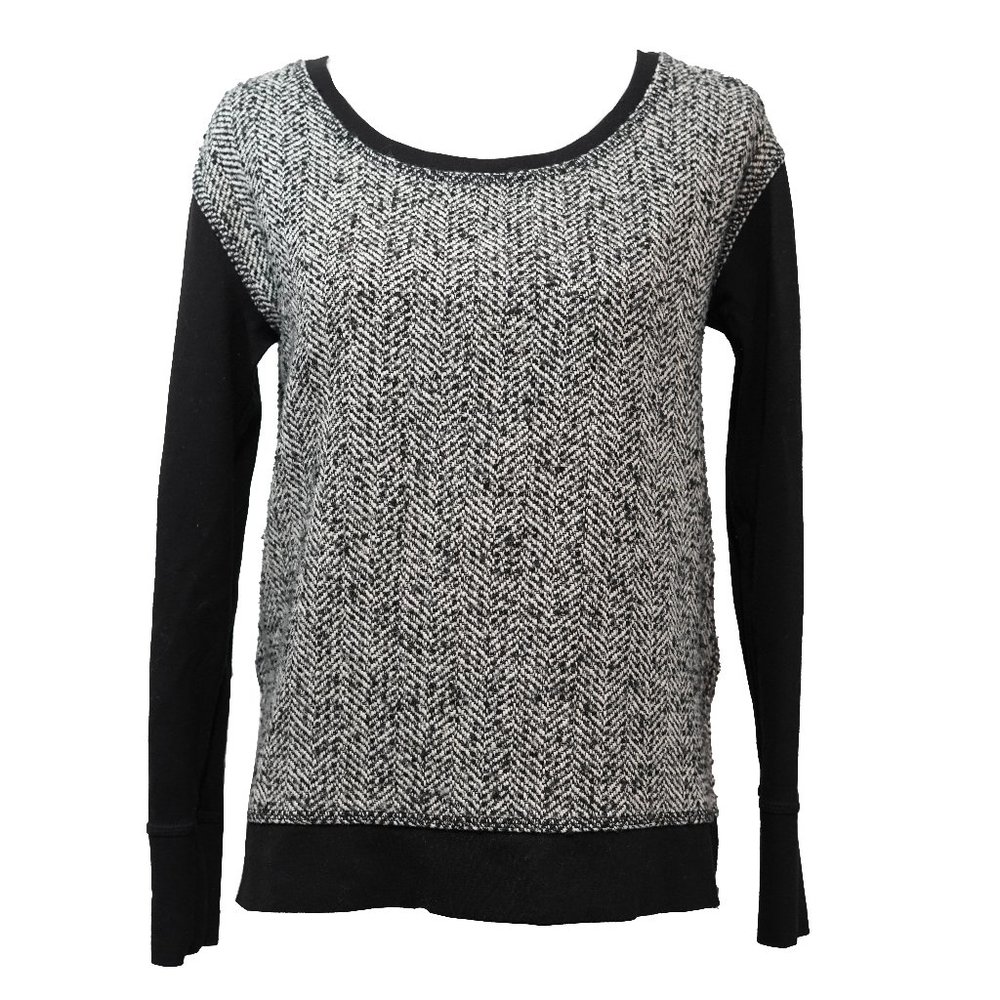 Cynthia Rowley Sweater Herringbone Black White Corporate Scoop Neck Sheath Pull